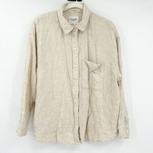 Abercrombie & Fitch A&F Womens Beachy Neutral Linen Blend Button Up Shirt Size L